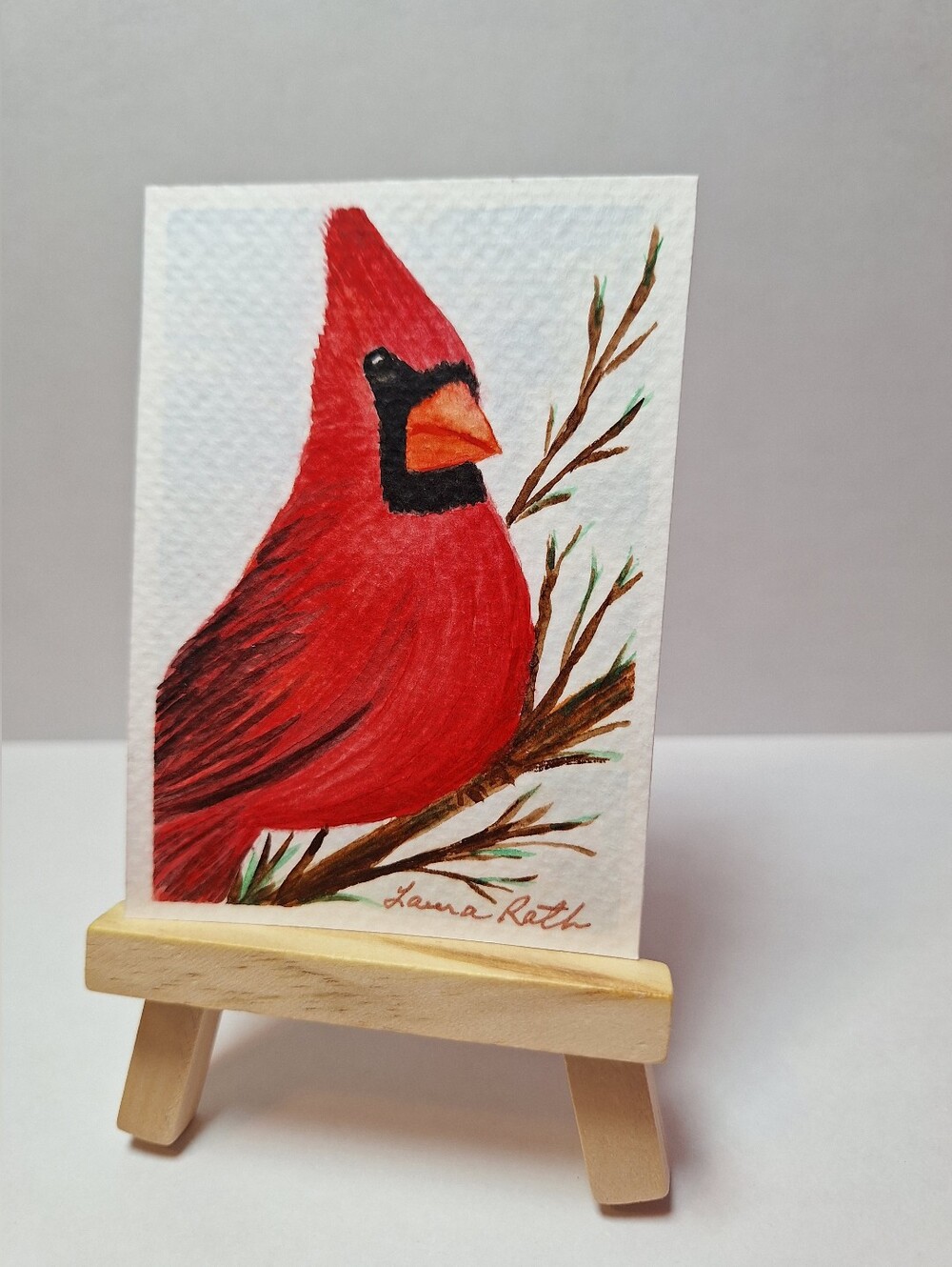 "Cardinal Portrait" Hand-painted gouache painting (Tiny original artwork!) - Picture 9 of 9